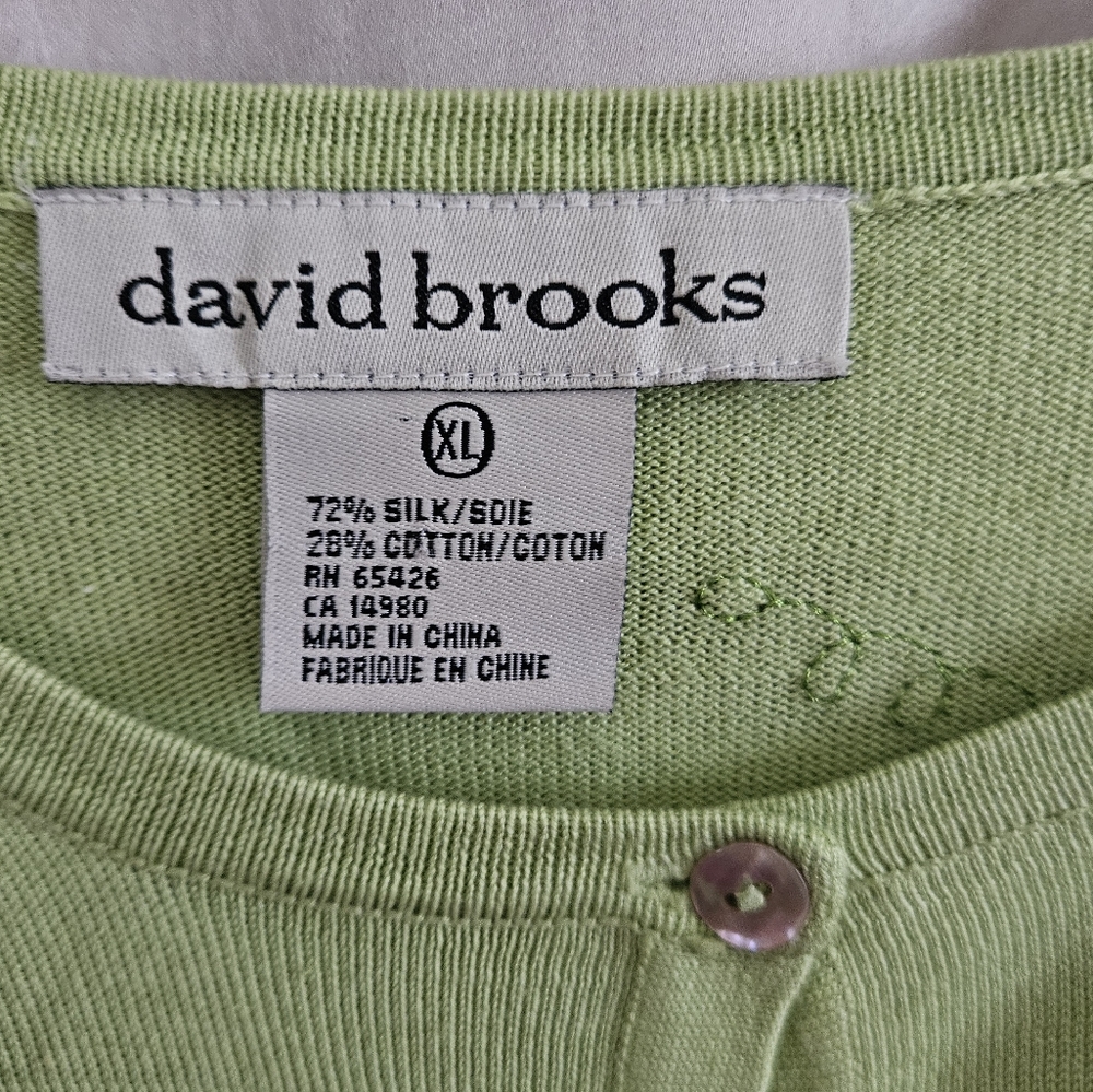 NWOT David Brooks green blue embroider floral silk cardigan sweater Women XLarge - Picture 2 of 9